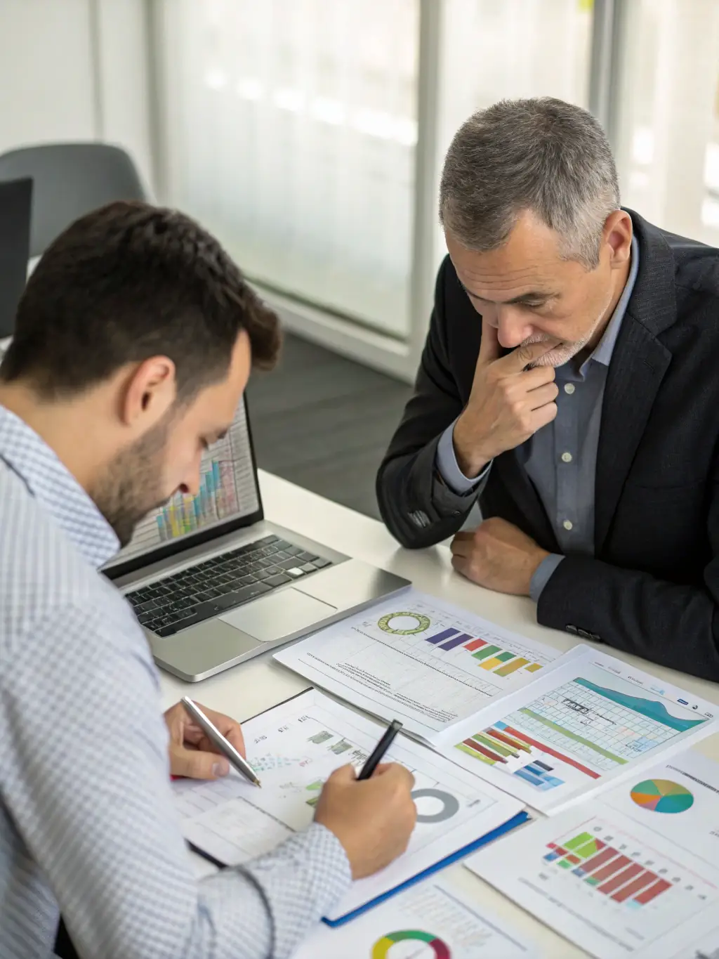 A consultant is meeting with a business owner in a modern office setting, discussing growth strategies and market opportunities in Kazakhstan.